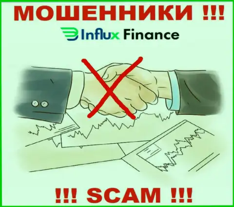 На веб-сайте мошенников InFluxFinance не имеется ни единого слова о регуляторе компании