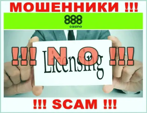 На ресурсе организации 888Casino Com не предоставлена информация о наличии лицензии, судя по всему ее просто НЕТ