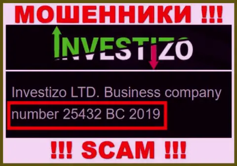 Инвестицо Лтд internet-махинаторов Investizo было зарегистрировано под этим номером: 25432 BC 2019