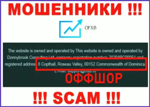 Организация OFXB Io пишет на web-сайте, что находятся они в офшоре, по адресу - 8 Copthall, Roseau Valley, 00152 Commonwealth of Dominica