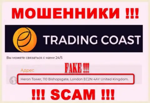 Адрес Trading-Coast Com, представленный на их ресурсе - ложный, будьте очень бдительны !!!