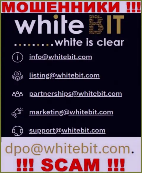 Лучше избегать любых общений с internet мошенниками WhiteBit, в том числе через их адрес электронной почты
