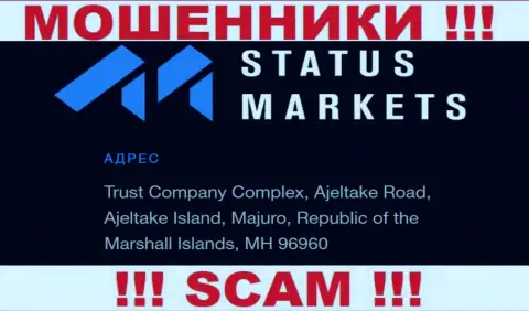 За слив клиентов разводилам StatusMarkets Com ничего не будет, ведь они засели в офшоре: Trust Company Complex, Ajeltake Road, Ajeltake Island, Majuro, Republic of the Marshall Islands, MH 96960