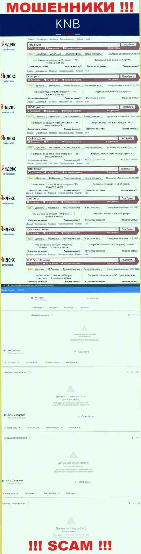 Скриншот статистики онлайн запросов по противозаконно действующей конторе KNB Group Limited