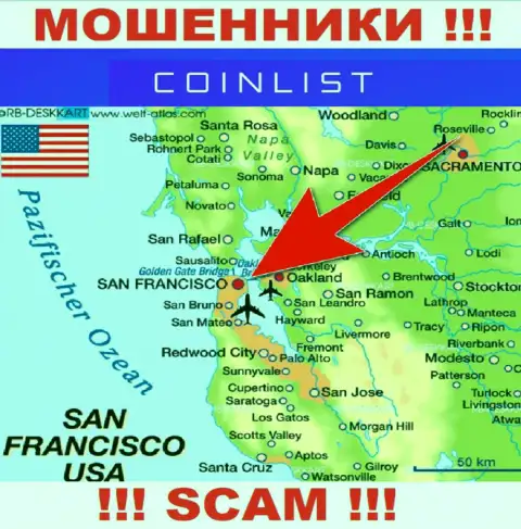 Официальное место базирования Coin List на территории - Сан-Франциско, США