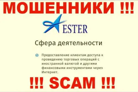 Слишком рискованно работать с internet мошенниками Ester Holdings, вид деятельности которых Брокер