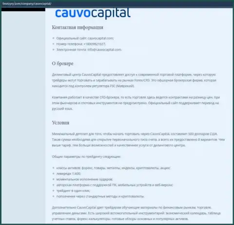ФОРЕКС-дилинговый центр CauvoCapital Com был описан на web-портале ФинОтзывы Ком