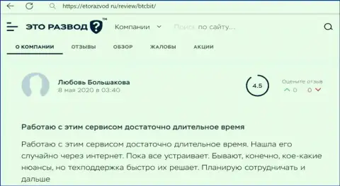 Работа технической поддержки online-обменки BTC Bit в отзыве пользователя на интернет-ресурсе etorazvod ru