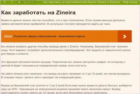 Обзорная статья о возврате вложенных денег в брокерской компании Зиннейра Эксчендж, размещенная на сайте igrone ru