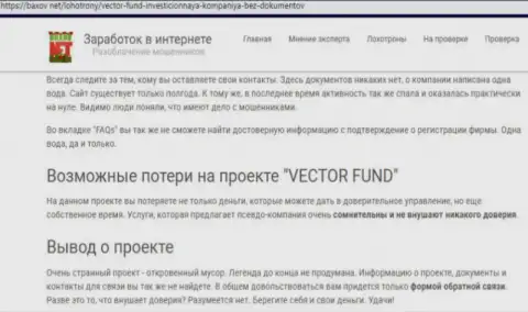 Вектор Фонд - это хайп-компания, работая совместно с которой вы останетесь без вложений (отрицательный отзыв из первых рук)